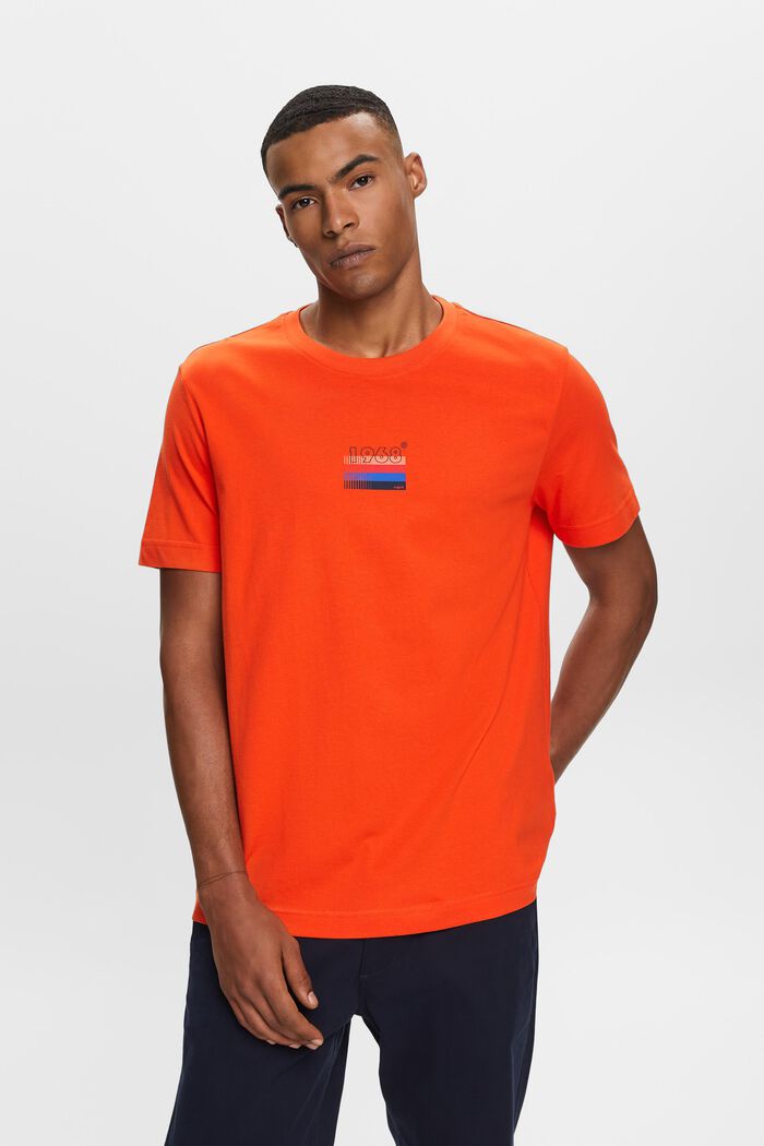 Jersey-T-shirt med print, 100 % bomuld, BRIGHT ORANGE, detail image number 0
