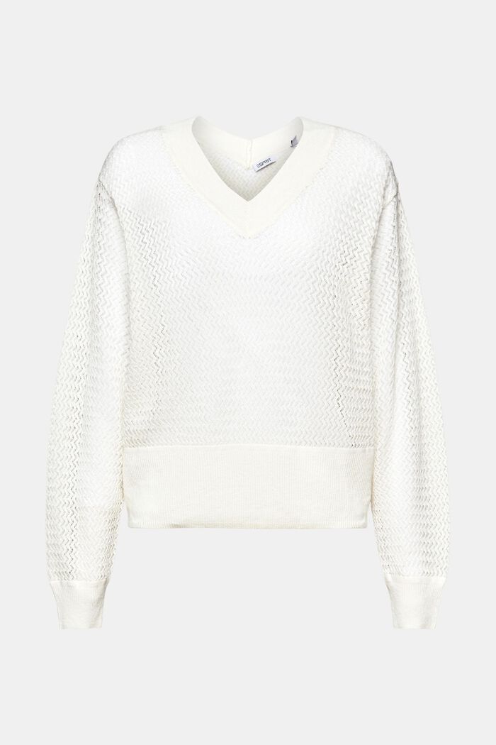 Struktureret sweater med V-hals, OFF WHITE, detail image number 6