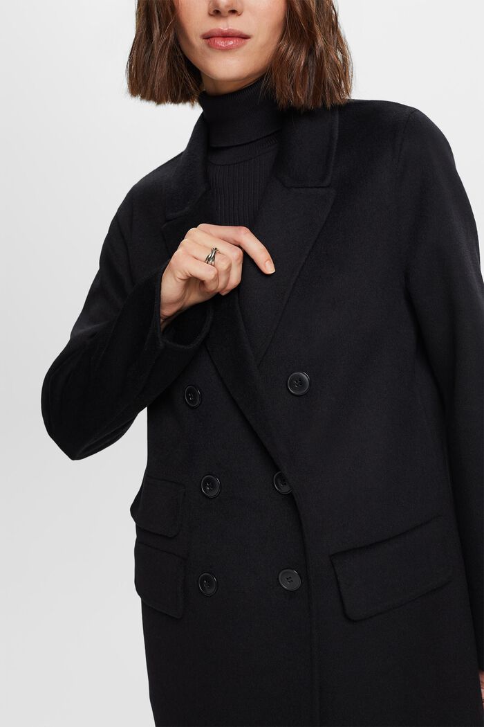 Dobbeltradet frakke i uldmiks, BLACK, detail image number 2