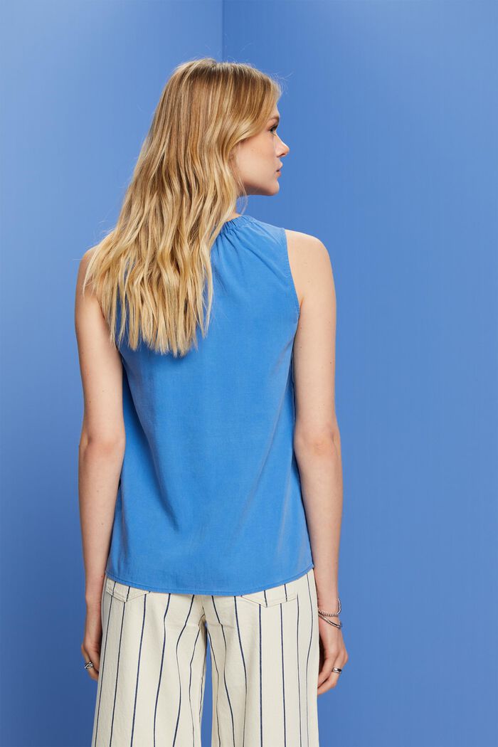 Ærmeløs bluse med elastisk krave, BRIGHT BLUE, detail image number 3