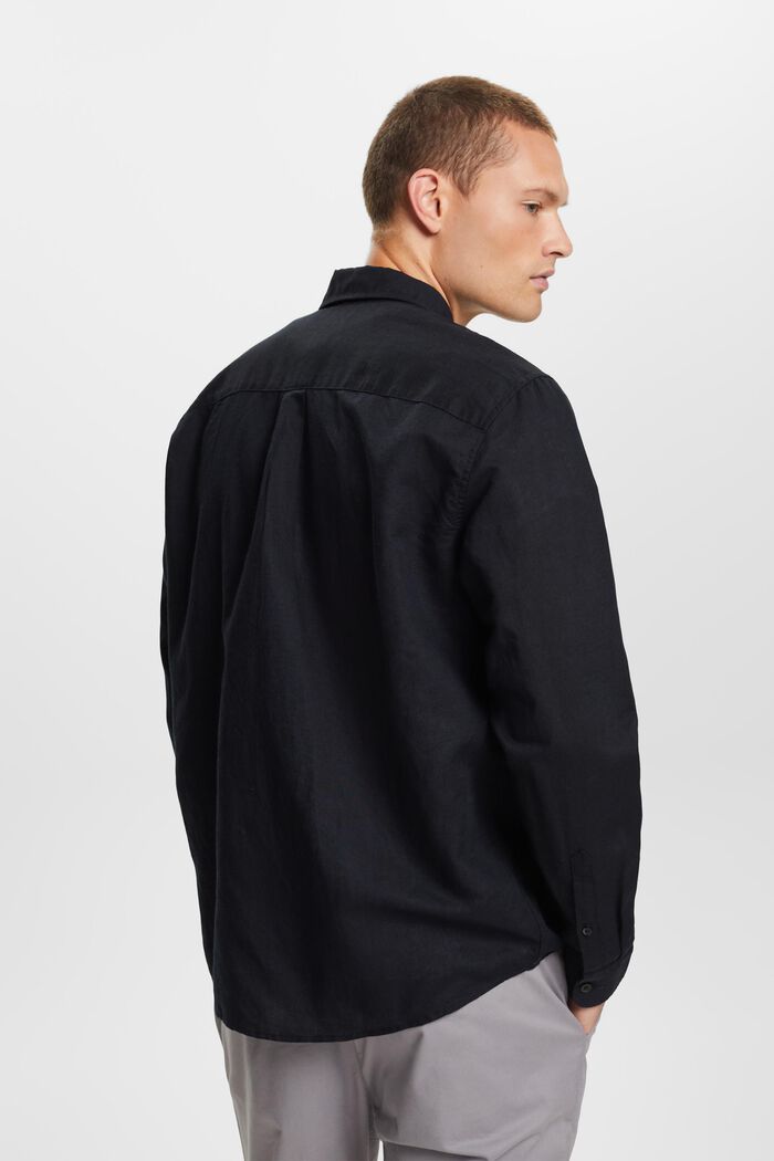 Button down-skjorte i bomulds- og hørmiks, BLACK, detail image number 3