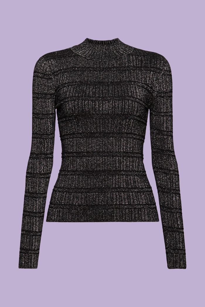 Sweater med høj hals og glimmer, LENZING™ ECOVERO™, BLACK, detail image number 6