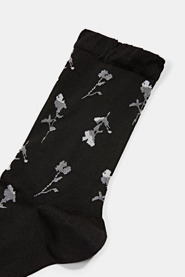 Blomstrede sokker med fluffy kant, BLACK, detail image number 1
