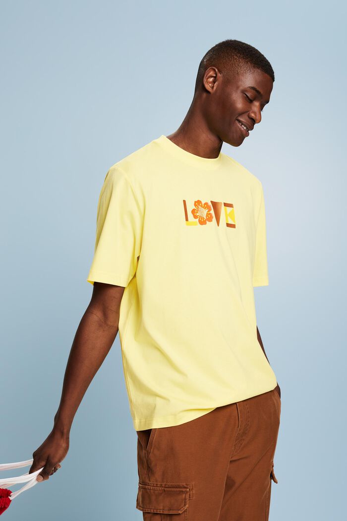 Unisex T-shirt i pimabomuld med print, PASTEL YELLOW, detail image number 0