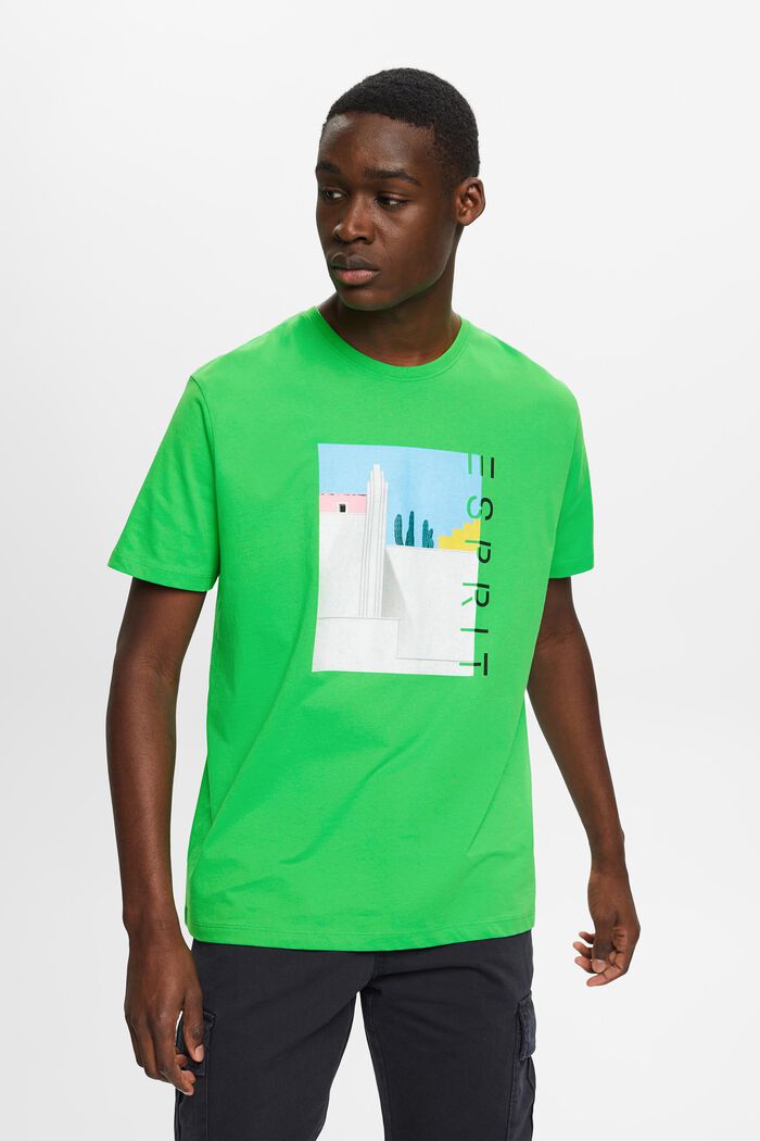 T-shirt i bomuld med print på fronten, GREEN, detail image number 0