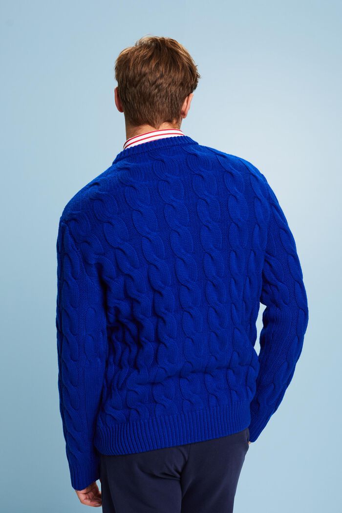 Kabelstrikket sweater i uld, DARK BLUE, detail image number 2