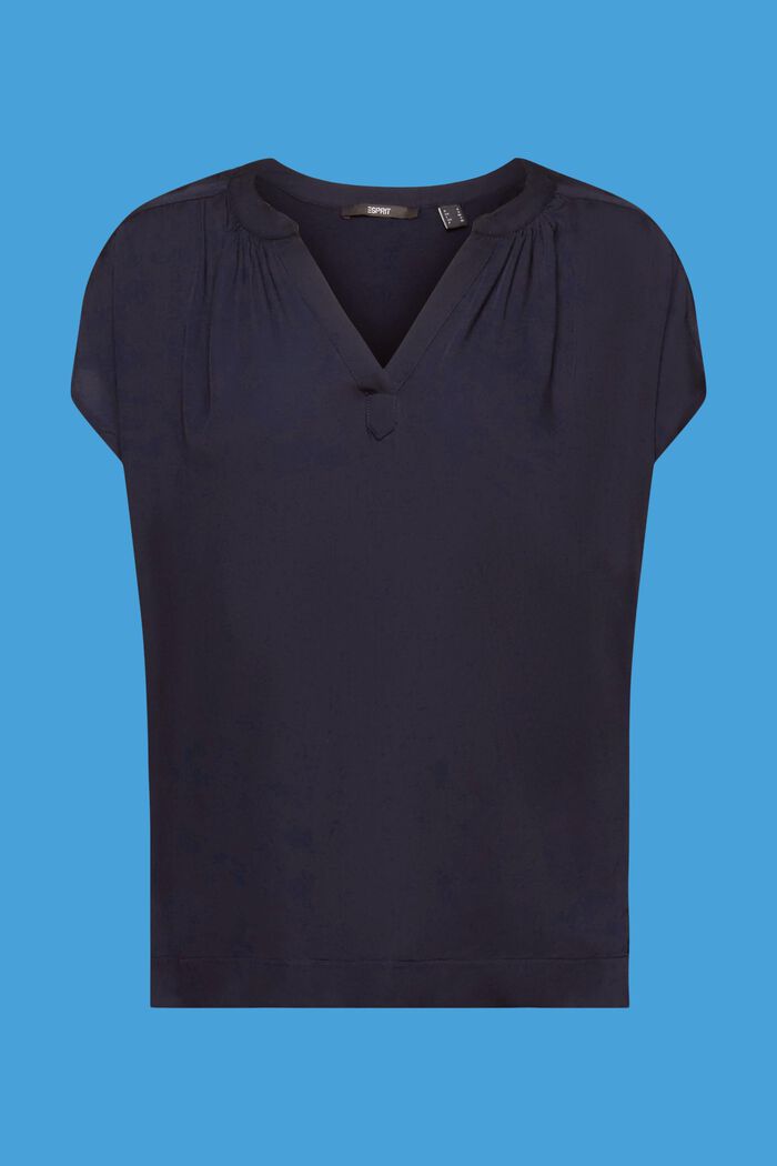 Bluse med V-hals, LENZING™ ECOVERO™, NAVY, detail image number 6