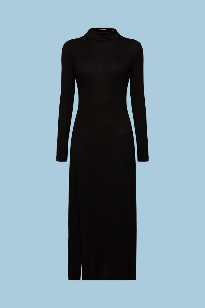 Strikket maxi-kjole med rullekrave, BLACK, detail image number 7