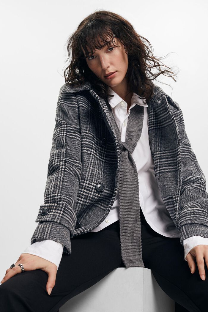 Genanvendt: Ternet frakke i uldmiks med kashmir, BLACK, detail image number 1