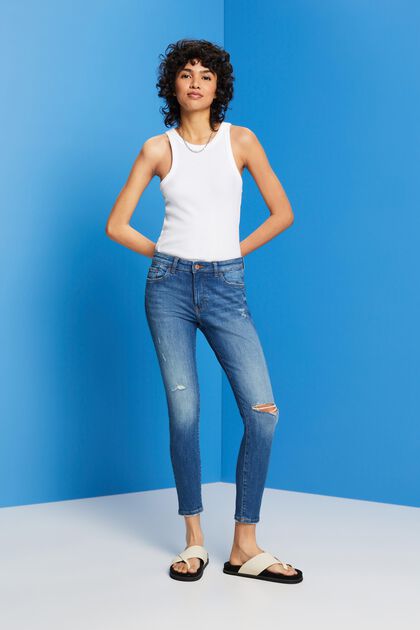 Cropped skinny jeans med slidt look