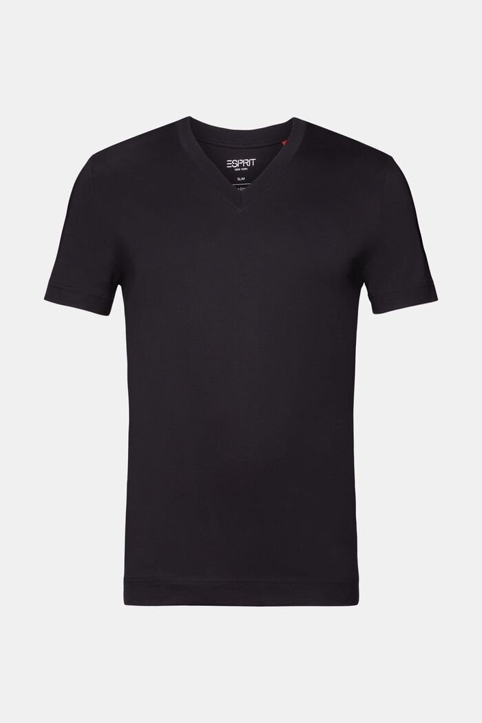 Jersey-T-shirt med V-hals, 100 % bomuld, BLACK, detail image number 6