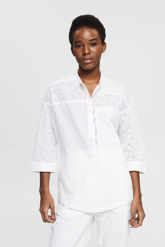 Oversized bluse med broderie anglaise