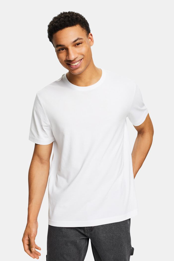 Jersey-T-shirt i pimabomuld med rund hals, WHITE, detail image number 0