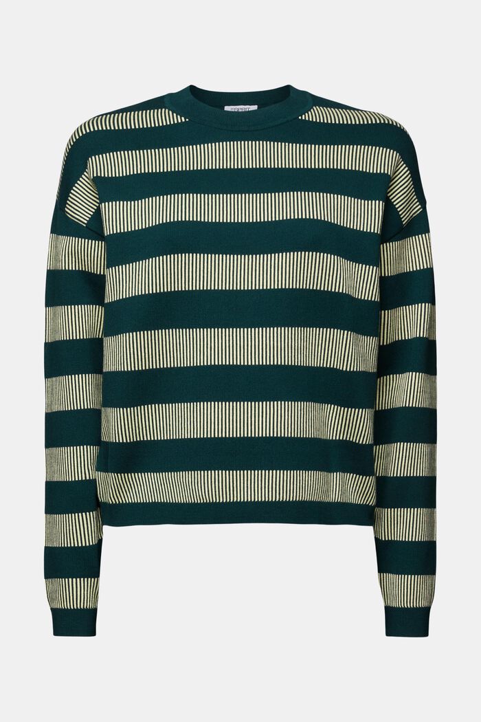 Sweater med jacquard-striber og rund hals, DARK TEAL GREEN, detail image number 6
