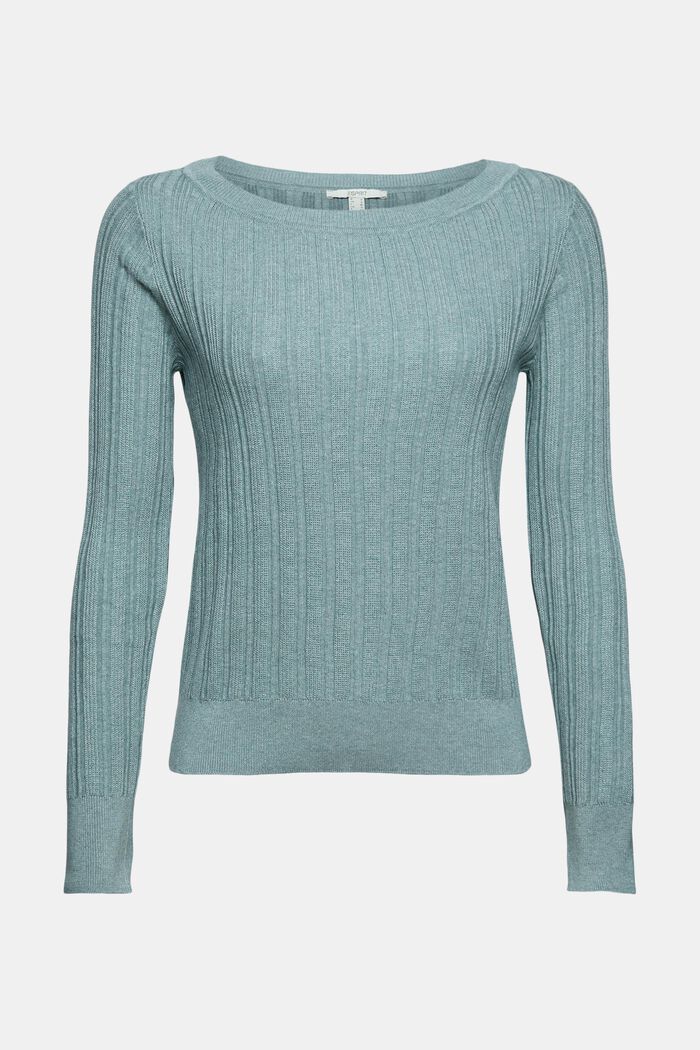 Pullover i ribstrik, i 100 % bomuld, DUSTY GREEN, overview
