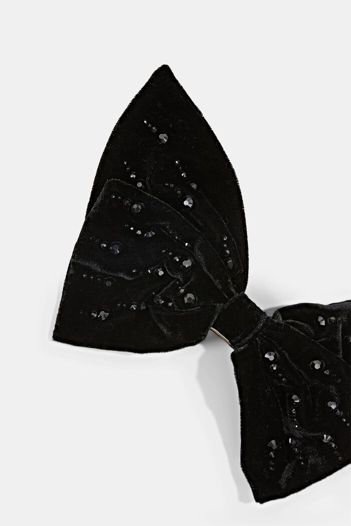 Hårspænde med fløjlssløjfe og smykkesten, BLACK, detail image number 1