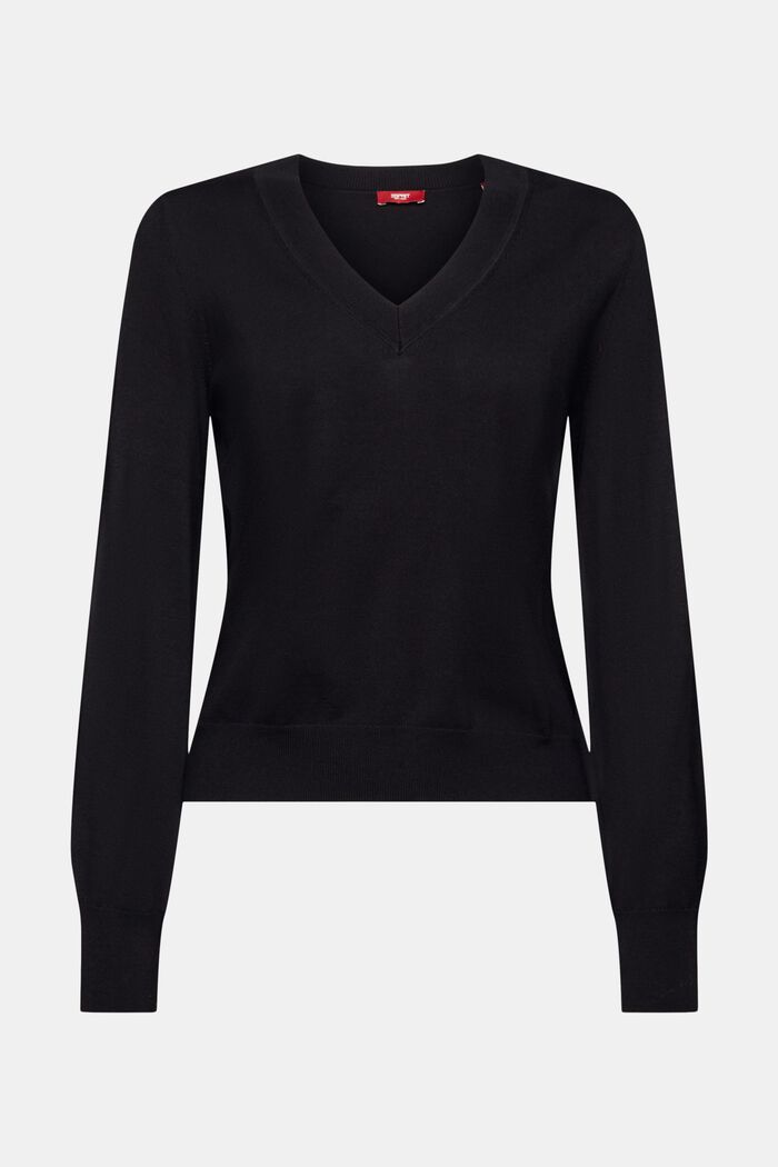 Sweater med V-hals, BLACK, detail image number 6