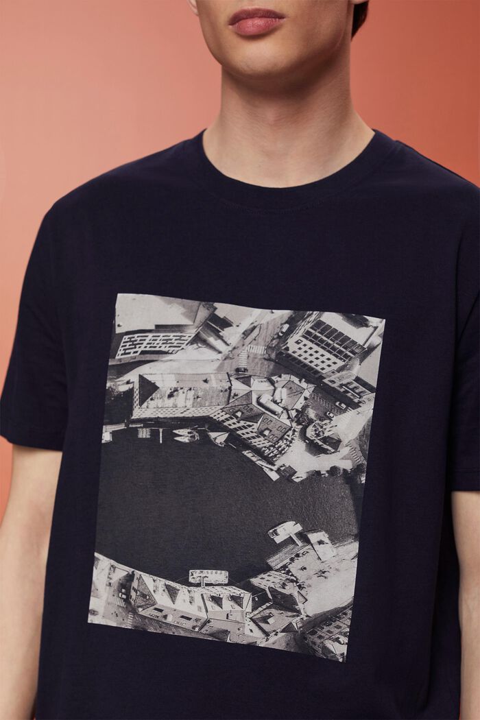 Jersey-T-shirt med print, 100 % bomuld, NAVY, detail image number 2