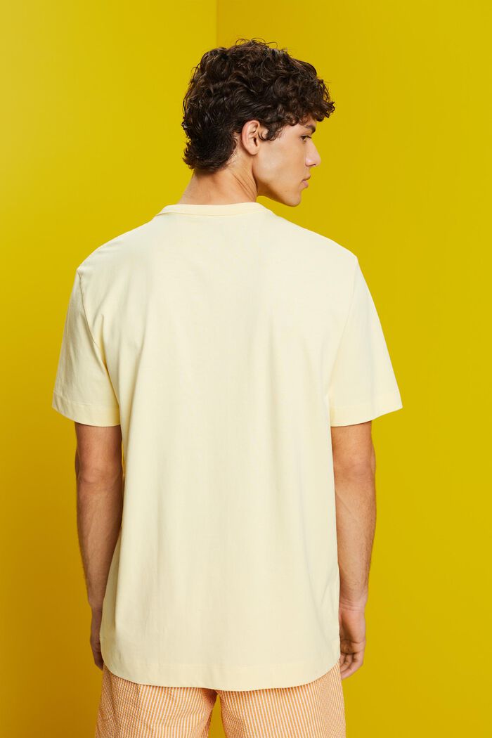 Jersey-T-shirt med print på brystet, 100 % bomuld, LIGHT YELLOW, detail image number 3