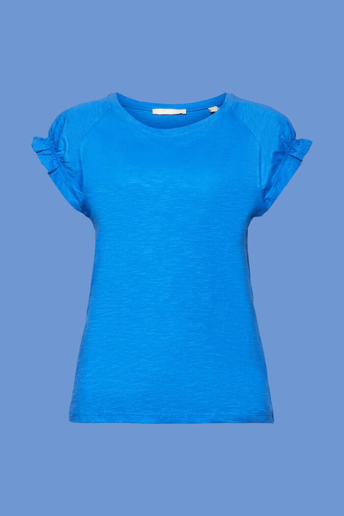 T-shirt med flæseærmer, 100 % bomuld, BRIGHT BLUE, detail image number 5