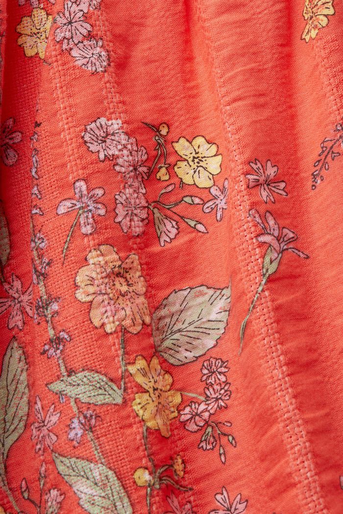Knælang kjole i bomuld med blomsterprint, CORAL ORANGE, detail image number 5