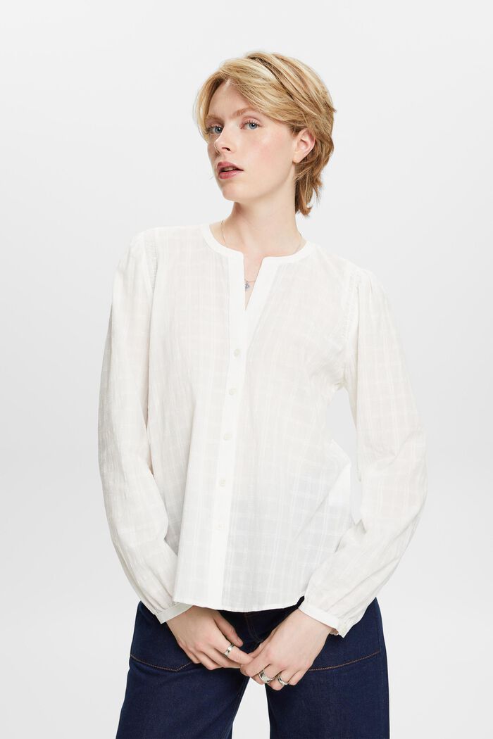 Bluse i tekstureret bomuld, OFF WHITE, detail image number 1