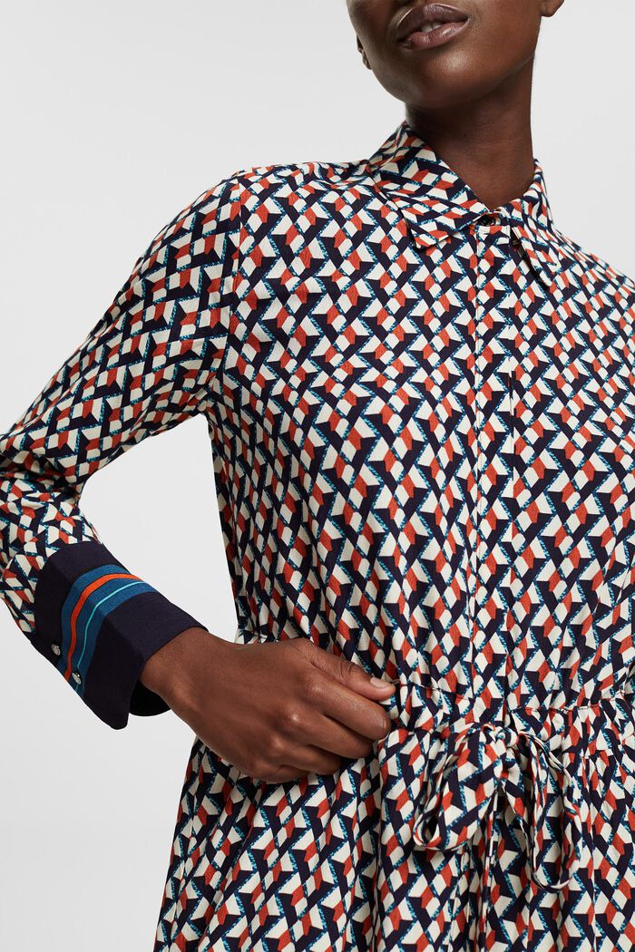 Mønstret skjortekjole, LENZING™ ECOVERO™, NAVY, detail image number 0