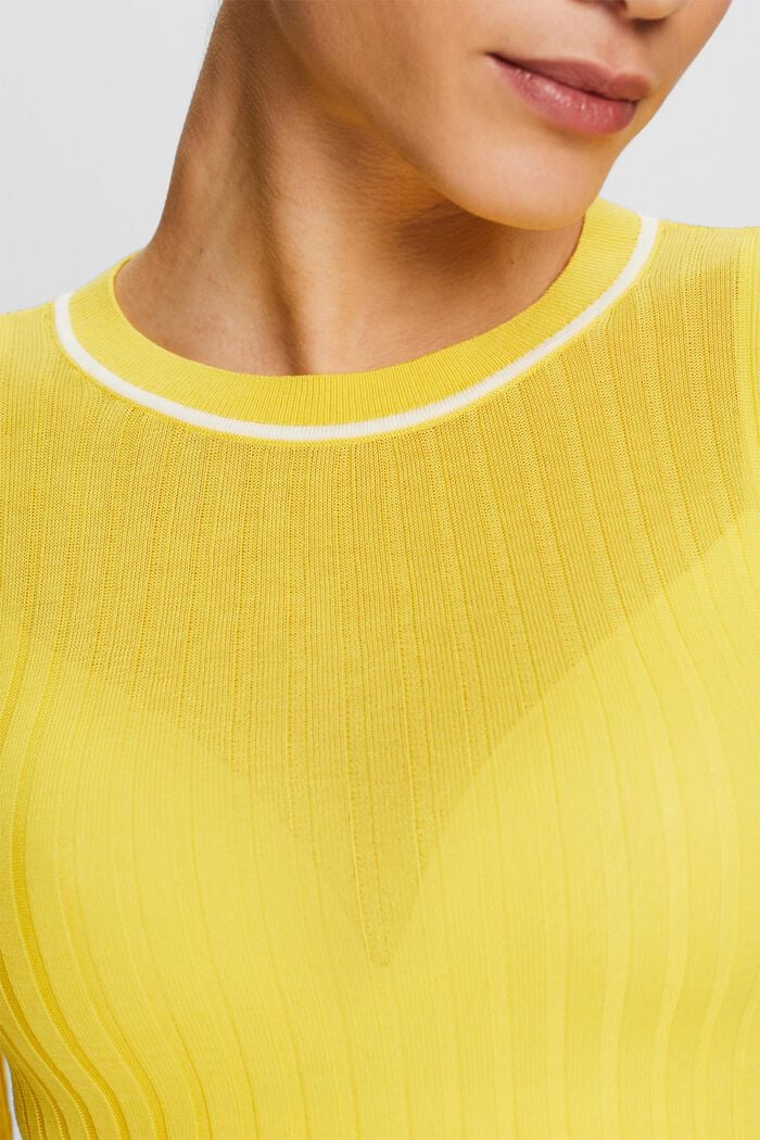 Ribbet sweater med rund hals, YELLOW, detail image number 3