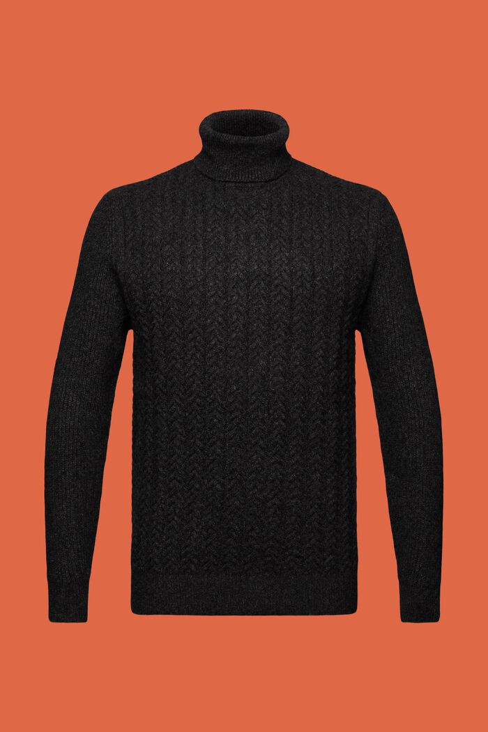 Kabelstrikket rullekravesweater, BLACK, detail image number 7