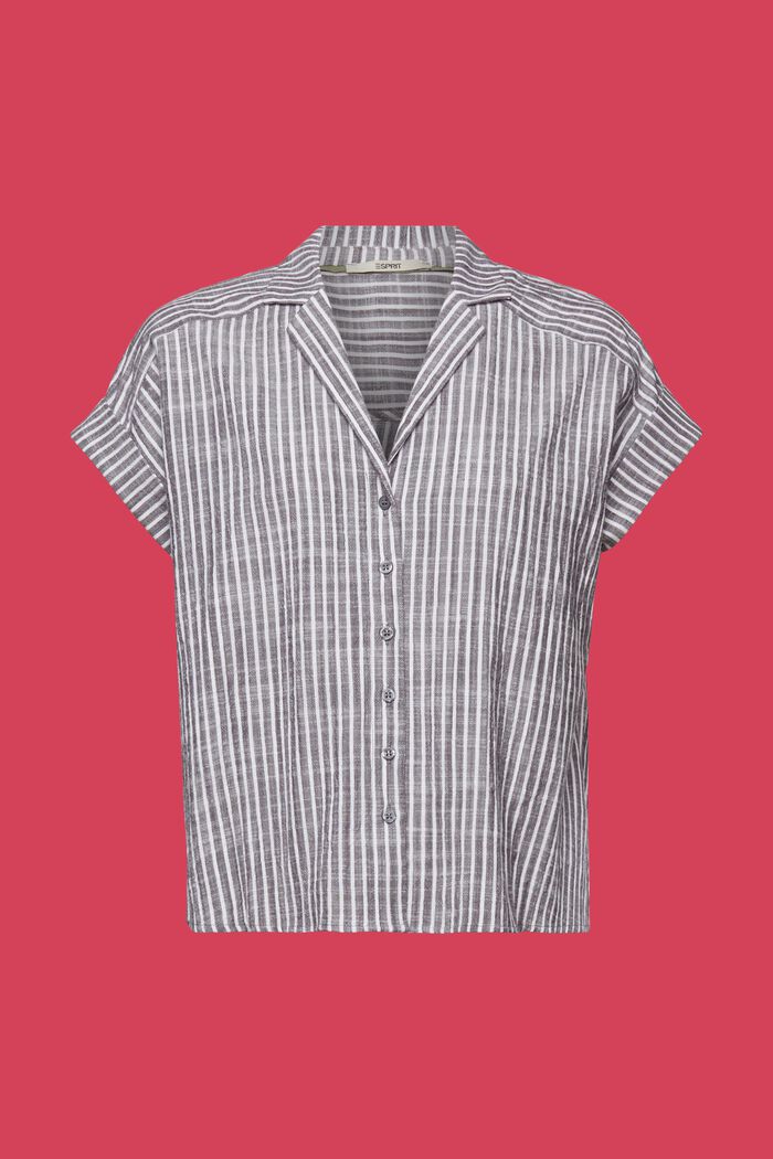 Stribet bluse med korte ærmer, 100 % bomuld, ANTHRACITE, detail image number 6