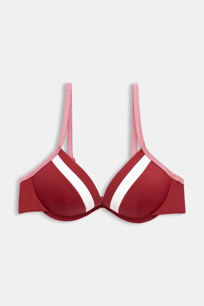 Trefarvet polstret bikinitop med bøjle, DARK RED, overview