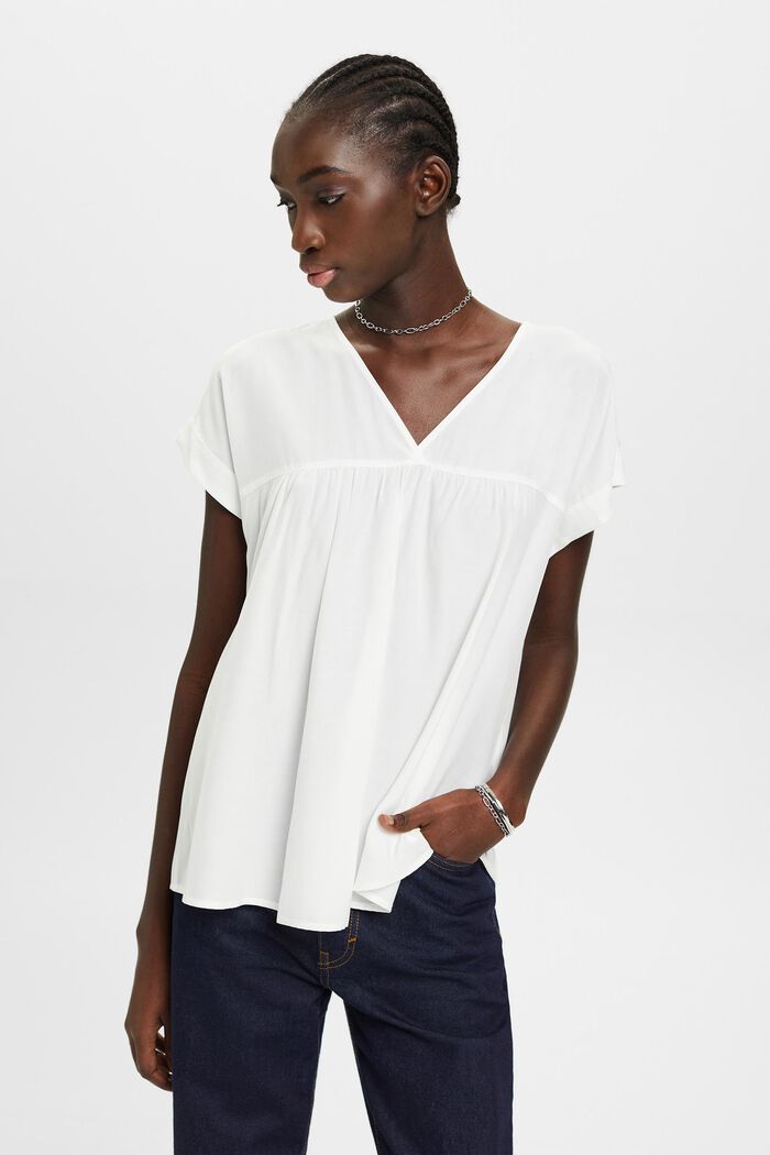 ESPRIT-Kortærmet bluse med V-hals vores onlinebutik