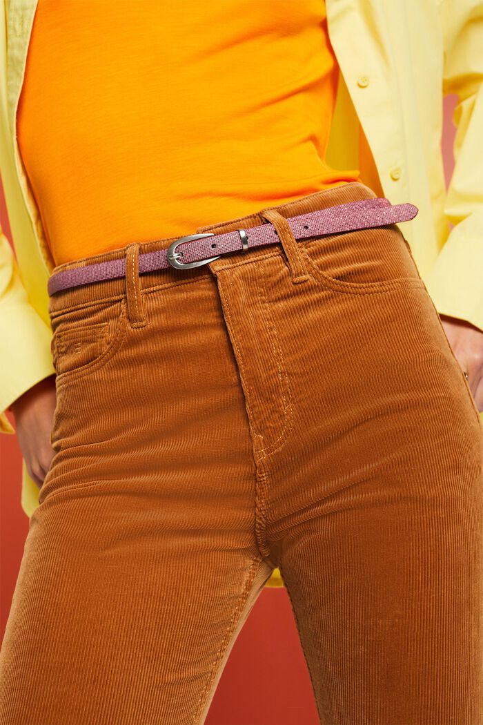 Straight fit-fløjlsbukser med høj talje, CARAMEL, detail image number 1