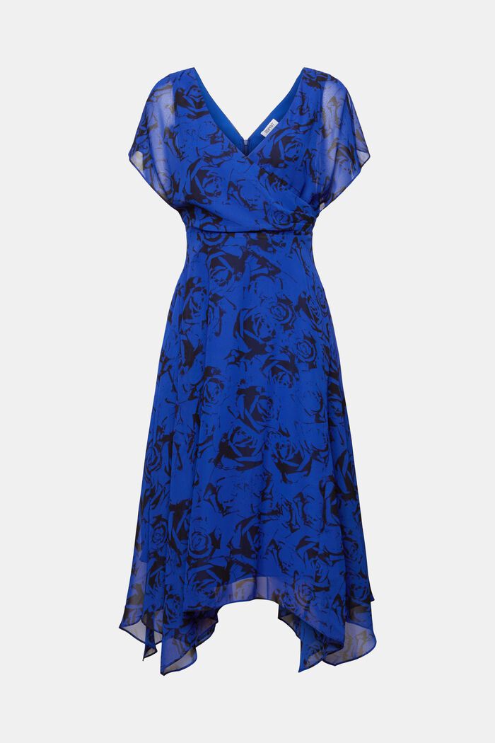 Maxi-kjole i chiffon med V-hals og print, BRIGHT BLUE, detail image number 7