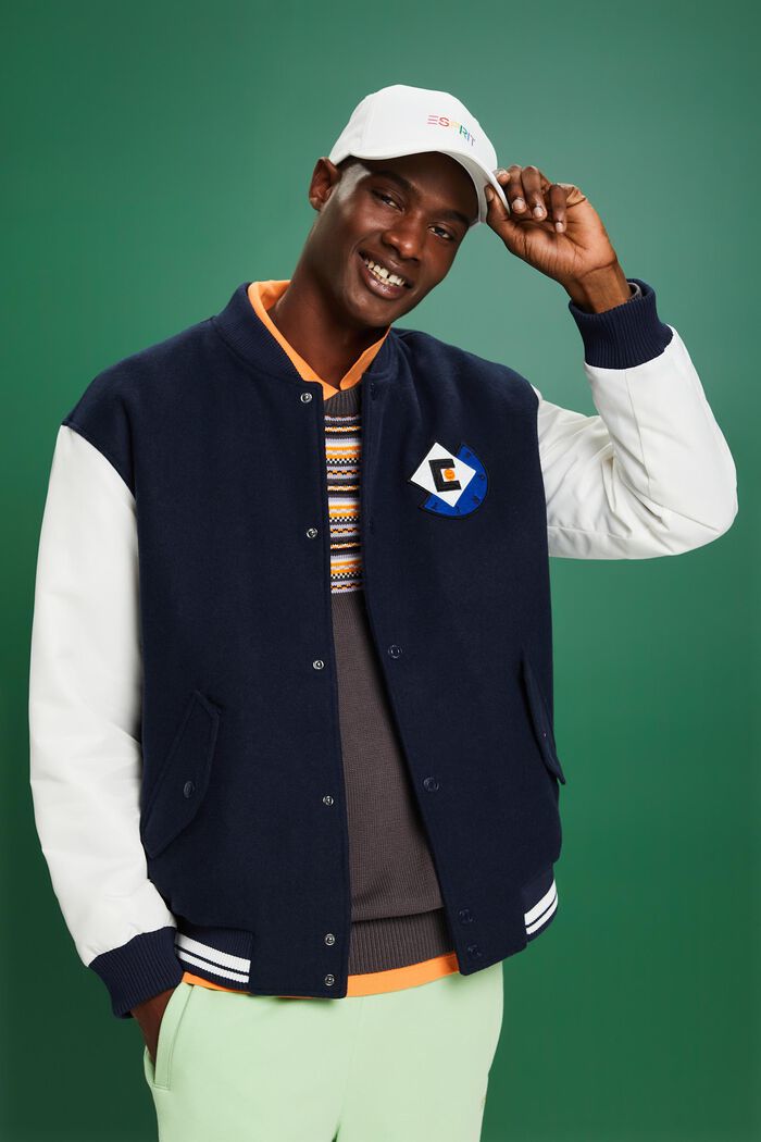 Varsity-jakke i uldmiks med applikeret logo, NAVY, detail image number 5