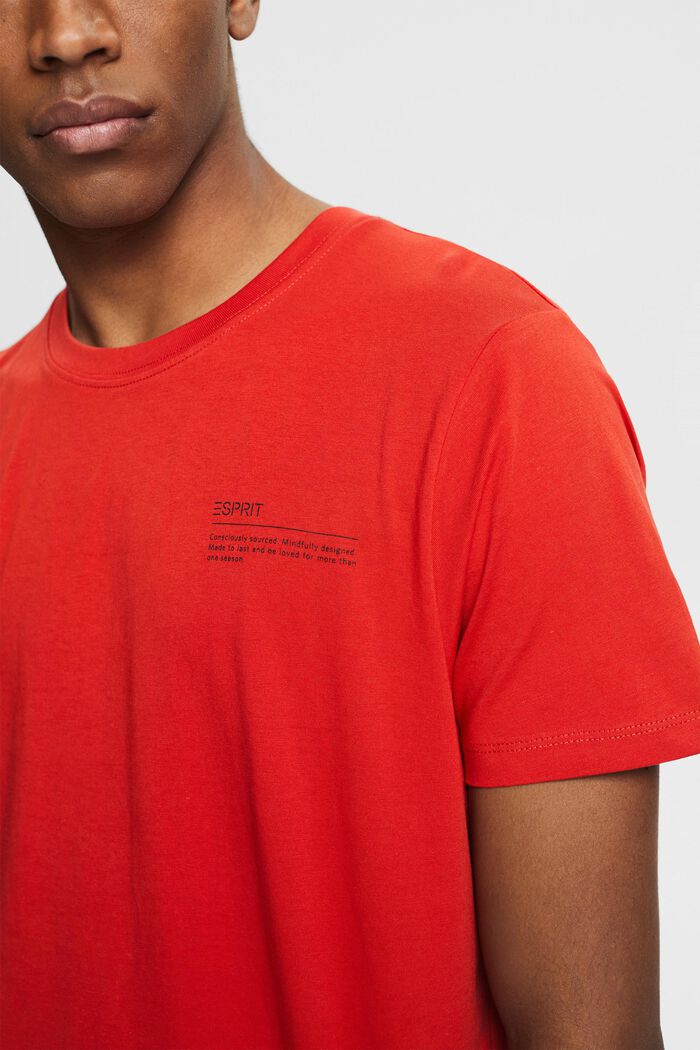 T-shirt i jersey med print, 100% økologisk bomuld, RED ORANGE, overview