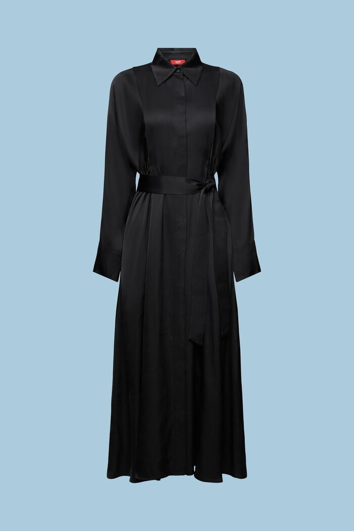 Satin kjole med bælte, BLACK, detail image number 5