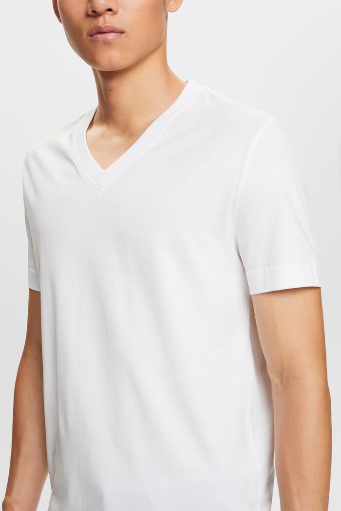 Jersey-T-shirt med V-hals, 100 % bomuld, WHITE, detail image number 2
