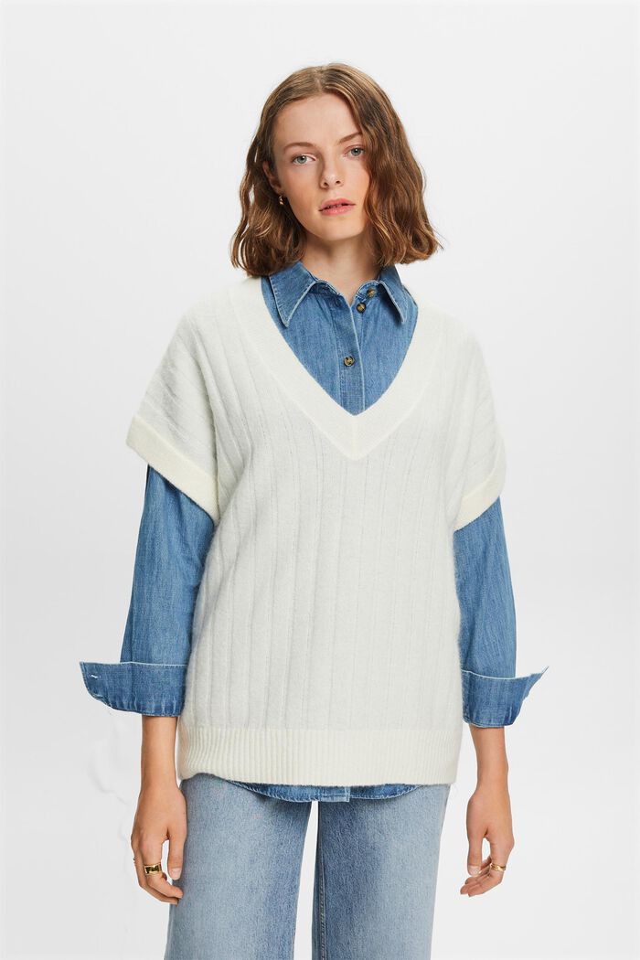Oversized ribstrikket sweater med V-hals, ICE, detail image number 2