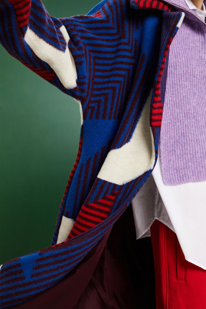 Frakke i uldmiks med print, BORDEAUX RED, detail image number 3