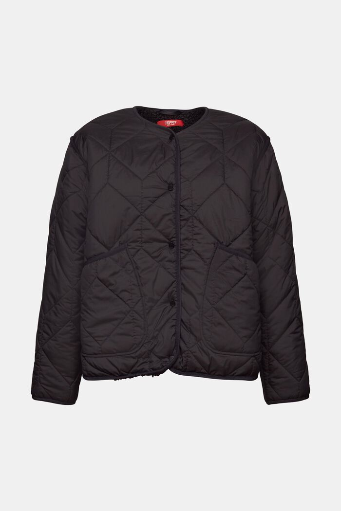 Genanvendt: Quiltet jakke med teddy-for, BLACK, detail image number 6