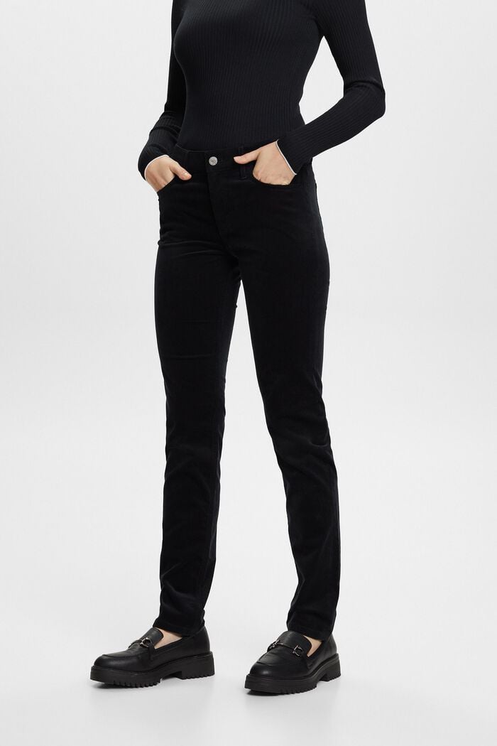 Slim fløjlsbukser med mellemhøj talje, BLACK, detail image number 0