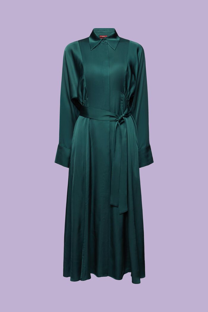 Satin kjole med bælte, EMERALD GREEN, detail image number 6