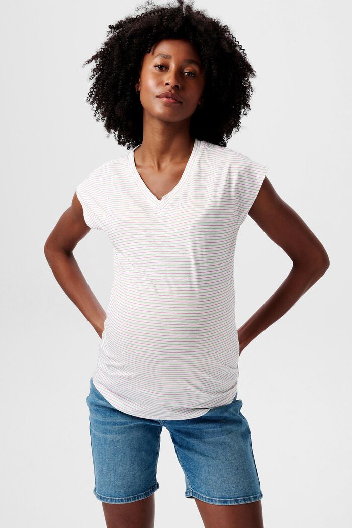 MATERNITY T-shirt med striber, BRIGHT WHITE, detail image number 0