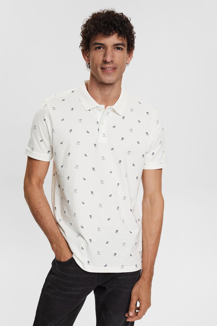 Jersey-poloskjorte med print, OFF WHITE, overview