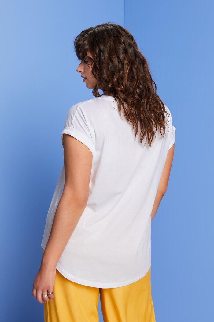 CURVY T-shirt med lille print, 100 % bomuld, WHITE, detail image number 3