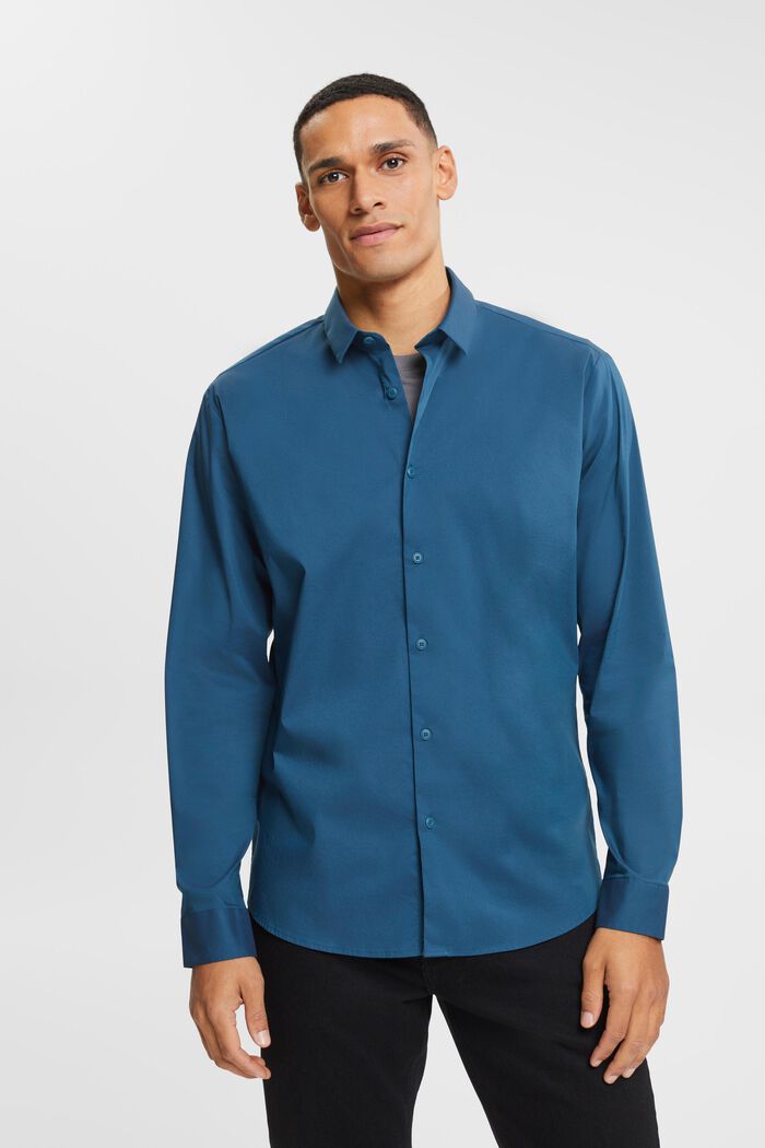 Shirt i slim fit, PETROL BLUE, overview
