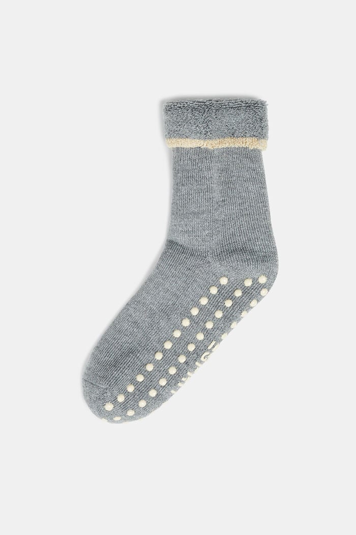 Bløde skridsikre sokker, uldmiks, MEDIUM GREY MELANGE, detail image number 0