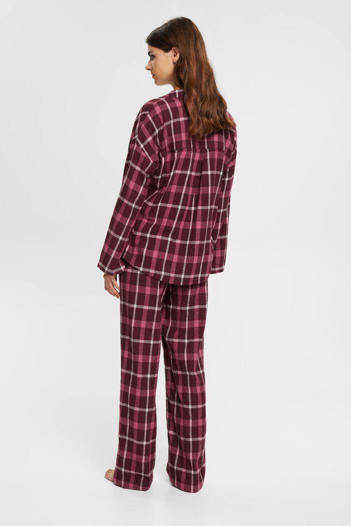Ternet pyjamassæt i flonel, BORDEAUX RED, detail image number 3