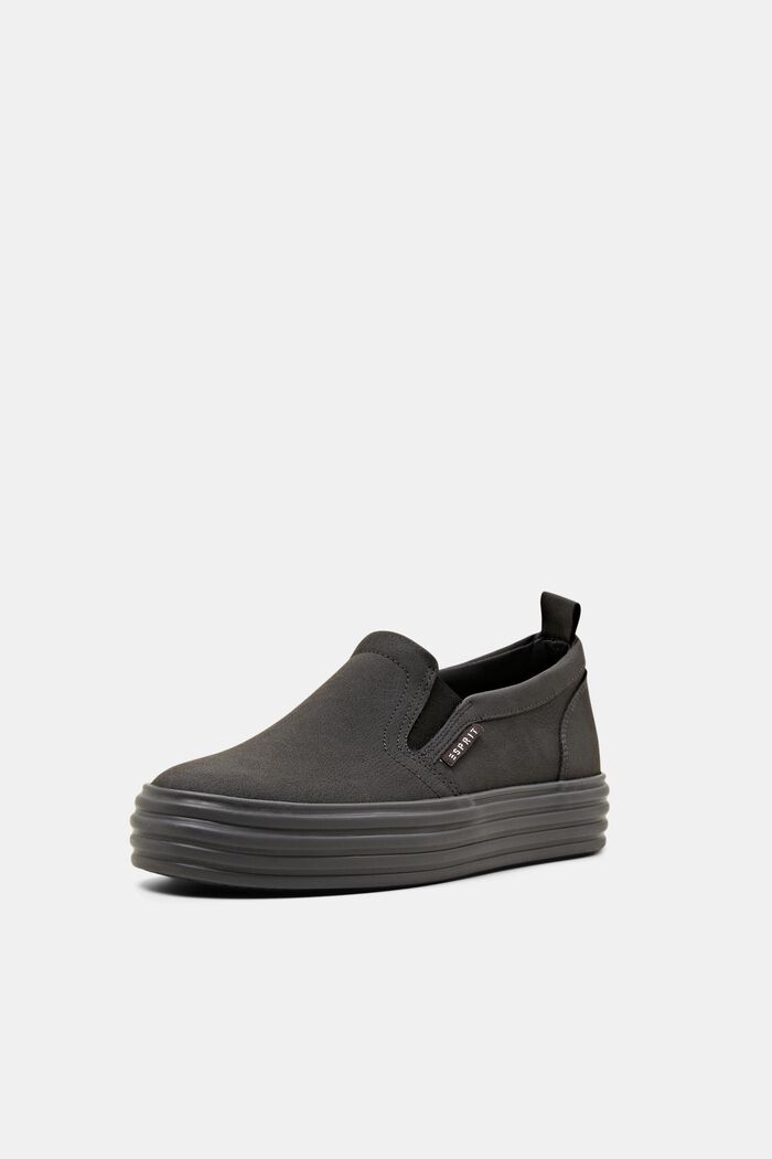 Slip-on sneakers i imiteret læder med platformsål, BLACK, detail image number 2